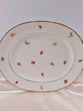 Plate Oval Flowers  GUSTAVSBERG Bon Porslin 9.5 x 8" MCM 1950s DEK 2466 Vintage